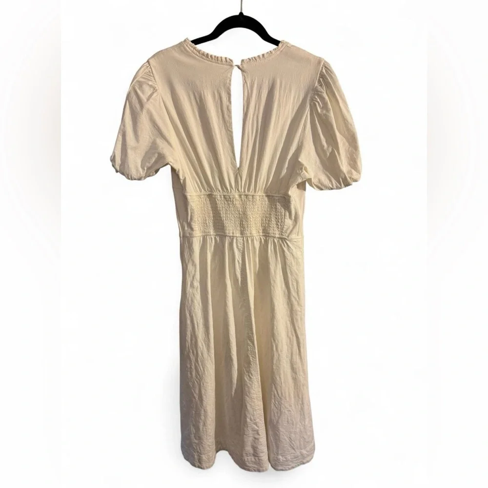 Maeve Anthropologie Puff-Sleeve Corset Linen Midi Dress - White Size Large - Picture 7 of 16